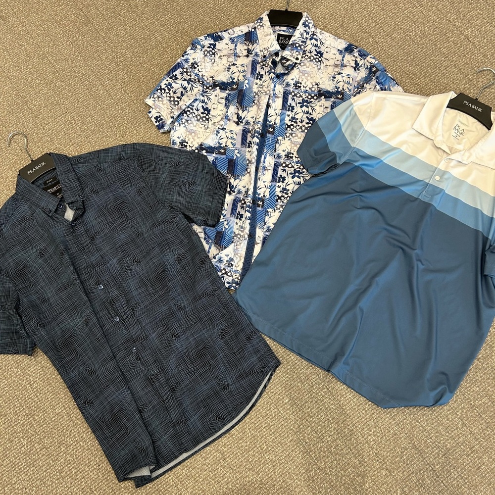 Jos. A. Bank Men's Blue and White Casual Shirts Trio